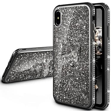 Imagem de Capa de diamante para iPhone 11 Pro Max XS Max XR X Capa de cristal Glitter Bling Ring Suporte para iPhone 12 7 8 Plus X Bumper Case, Preto Sem Anel, Para iPhone 14 Pro Max