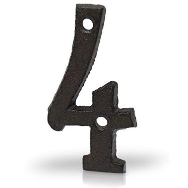 Imagem de Basic Fundamentals Números de ferro fundido de 7,6 cm para parede e caixa de correio - número 4 - números de caixa de correio de design industrial para placa de endereço e decoração de casa - marrom preto
