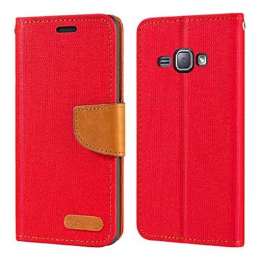 Imagem de Capa para Samsung Galaxy J1 6 Duos LTE, capa carteira de couro Oxford com capa traseira de TPU macio capa flip magnética para Samsung Galaxy J1 4G (4,5 polegadas) vermelha