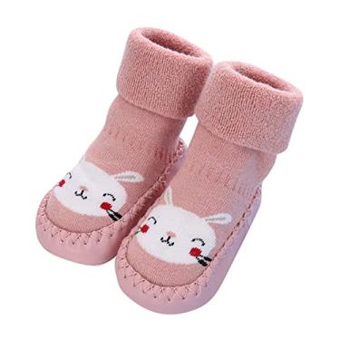 Imagem de Sapatos infantis para meninas outono e inverno fofos sapatos infantis sola plana meias antiderrapantes recém-nascido (C, 6 a 12 meses)