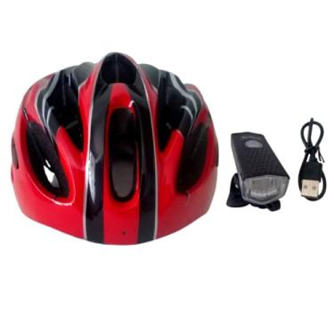 Imagem de Kit Capacete Ciclismo alça ajustável + Lanterna de Bike led com 3 modos de luz, recarregável USB.