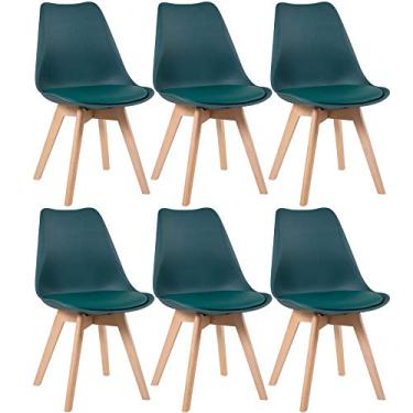 Imagem de Loft7 Home Decor, Kit 6 Cadeiras Leda com Assento Estofado - Verde escuro