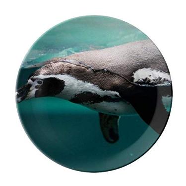 Imagem de Prato decorativo de porcelana com pinguim azul profundo oceano salver louças de jantar