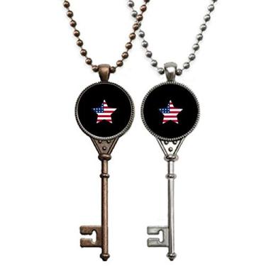 Imagem de OFFbb-USA Colar com pingente de estrela da bandeira do pentagrama americano para decoração de casais