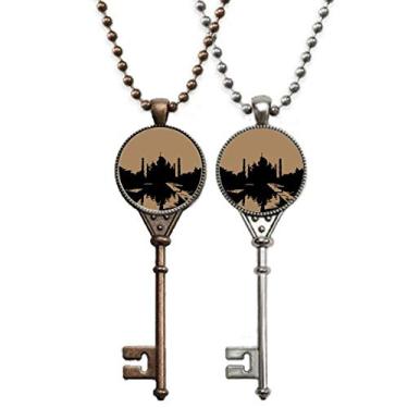 Imagem de OFFbb-USA Colar com pingente de chave Taj Mahal de prédios antigos para decoração de casais