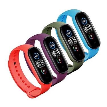 Imagem de Kit 4 Pulseiras Silicone Vermelho Roxo Verde Azul Claro Compatível com Mi Band 5 6 [FIT IT]