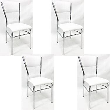 Imagem de Kit 4 Cadeiras de COZINHA com reforço cromada assento e encosto branco - Poltronas do Sul