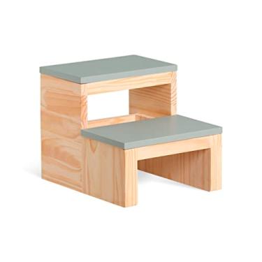 Imagem de Escada Infantil Madeira Quarto E Banheiro Banquinho Cinza