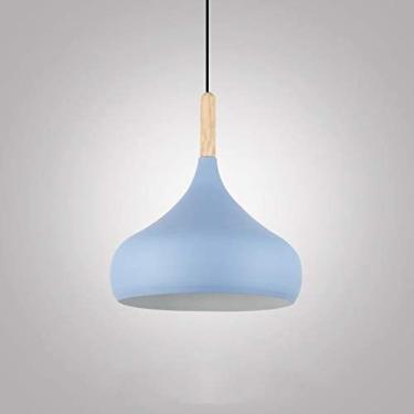 Imagem de Lustre Interno Luminária Nordic Simple Bar Suspensão Luminária Pendente Colorida Restaurante Quarto Luzes De Cabeceira Arte Moderna E Luminária Criativa Base E27 Com Madeira E Alumínio,Azul,Constr