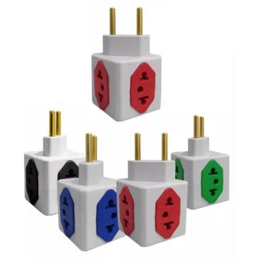 Imagem de Kit 03 Adaptador de Tomada Cubo Colorido 4 Entradas 10A  20A