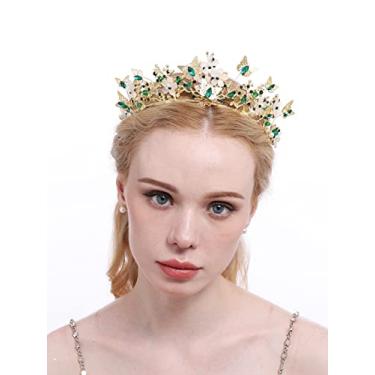 Imagem de Brihasory Coroa de aniversário da rainha das borboletas tiaras douradas para noivas, tiara de cristal com strass para casamento princesa real, festa Costmue, Natal, Dia das Bruxas,