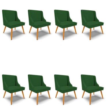 Imagem de Kit 8 Cadeiras Estofadas Para Sala De Jantar Pés Palito Lia Veludo Verde Luxo - Ibiza