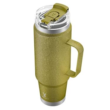 Imagem de Meoky Copo de 1,18 l com alça, caneca de viagem de aço inoxidável com canudo 2 em 1 e tampa de gole, caneca de café isolada a vácuo, 100% à prova de vazamento, mantém fria por 34 horas ou quente por 10 horas (floresta)