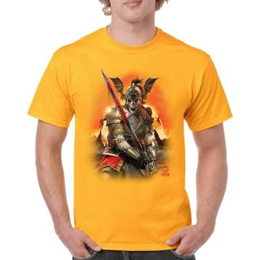 Imagem de Camiseta masculina Apocalypse Reaper Fantasy Skeleton Knight with a Sword Medieval Legendary Creature Dragon Wizard, Amarelo, M