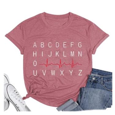 Imagem de Camiseta feminina professora vida ABC alfabeto elemento animal impressão gráfico camiseta presente professor camiseta ensino, Rosa - 1, GG