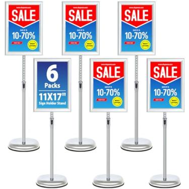 Imagem de VAIIGO 6 pacotes de suporte de placa de chão para exibição de pedestal 28 x 43 cm, suporte ajustável para exibição de sinalização vertical e horizontal, prata