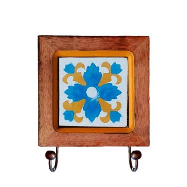 Imagem de Cabideiro De Madeira Com Ladrilho Hidráulico Porta Chaves Bolsas Ladrilho I1