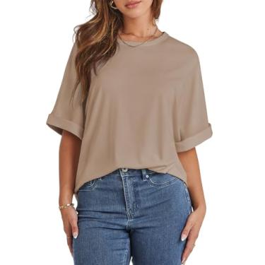Imagem de MIROMIHO Camisetas femininas grandes folgadas gola redonda manga curta verão casual blusa 2024 Y2K, Caqui, GG