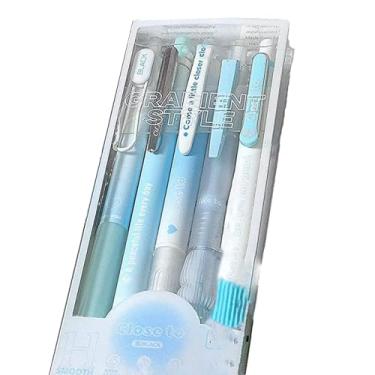 Imagem de Joucien 5 peças/caixa - Caneta neutra com bainha de esponja simples de 0,5 mm, preta, lisa, secagem rápida, caneta neutra - azul