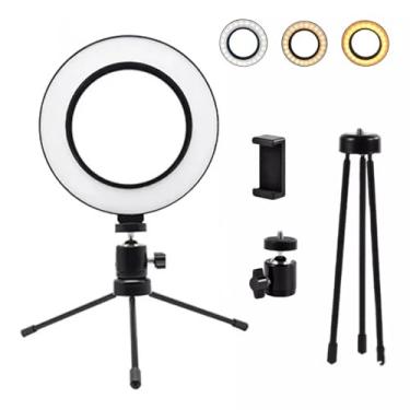 Imagem de Iluminador Ring Light 6 Polegadas com Suporte para Celular, LED Foco Ajustável, Cabo USB Incluso