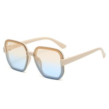 Imagem de Modne gradientowe okulary przeciwsłoneczne dla kobiet klasyczne duże oprawki okulary przeciwsłoneczne męskie Vintage okulary rowerowe do jazdy damskie UV400, beżowy herbaciany niebieski, jeden ro