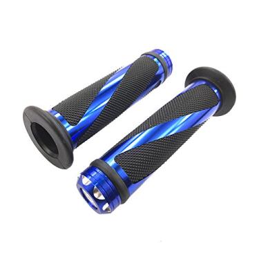 Imagem de MYK Powersports - Conjunto de aderência universal de alumínio e borracha macia para guidão de 22 mm (lado esquerdo da barra 22 mm/direita - lado do acelerador 25 mm), azul