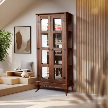 Imagem de Cristaleira Madeira Maciça Retrô 2 Portas Vidro Lateral Imbuia D113vl Shop Jm