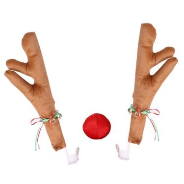 Imagem de Kokiya Conjunto genérico de chifres e nariz de rena para carro, decoração de Natal, fantasia de carro de fácil instalação, Cáqui