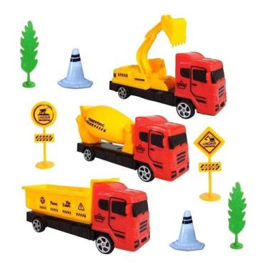 Imagem de Kit Caminhões Construção Betoneira Caçamba e Escavadeira com Acessório