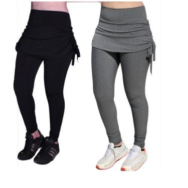 Imagem de Kit 2 Calça Legging Suplex Saia Tapa Bumbum Cintura Alta Fitness Com S