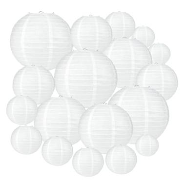 Imagem de Vilanca 18 peças de lanternas de papel chinesas japonesas brancas redondas penduradas em tamanhos variados 10 cm, 20 cm, 25 cm, decorações de festa de casamento para casamento, formatura, chá de bebê,