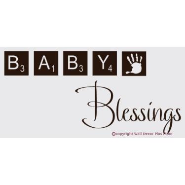 Imagem de Wall Decor Plus More WDPM2861 Baby Blessings with Scrabble Tiles Adesivo de vinil para berçário, 91 x 38 cm, marrom chocolate