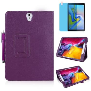Imagem de Capa de couro fina para Samsung Galaxy Tab S4 10,5 polegadas 2018 (SM-T830 T835 T837), suporte de vários ângulos, capa protetora completa para tablet com caneta Stylus, película de tela (roxa)