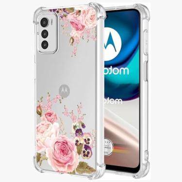 Imagem de Ueokeird Capa de celular para Moto G42, Motorola G42 XT2233-2 para meninas e mulheres, capa protetora de TPU flexível com estampa floral transparente à prova de choque para Motorola Moto G42 4G rosa