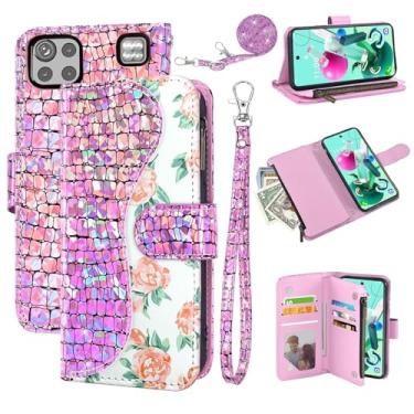 Imagem de Dibosom Capa carteira floral para LG K92 5G com alça de pulso alça de ombro flip zíper bolsa porta-cartão, suporte brilhante brilhante para celular LGK925G K 92 92K LMK920AM Q92 G5 rosa