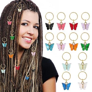 Imagem de Bolinailo 12 peças de joias de cabelo para tranças, pedra de cristal natural, acessórios para dreadlock, pedras coloridas, borboletas, pingentes de cabelo, espirais douradas, anéis de punho para