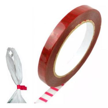 Imagem de Fita Zebrada Vermelho P/lacradora Sacolas Lacra Saco 12mm X 100m - DC 