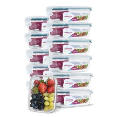 Imagem de Conjunto 12 Potes De Vidro Retangular Tampa Hermética 370ml - U4home, 