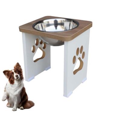 Imagem de Comedouro Para Cachorro Grande Elevado Pet MDF 25 cm - Inox - Maderacc
