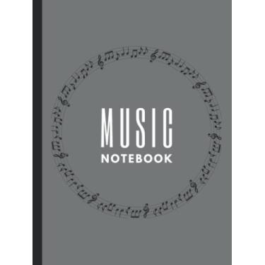Imagem de Music Notebook : Grey background black musical ring: Wide Staff : Music Writing Hardcover Notebook * blank Sheet Music Notebook * Wide Staff Blank ... 13 Staves per page * 8.25" x 11" * 102 Pages