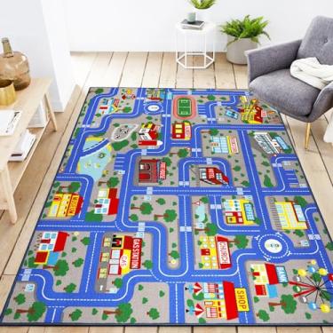 Imagem de VSIWB Tapete infantil tapete de carro 1,60 m x 1,80 m tapete educativo de trânsito rodoviário divertido mapa da vida da cidade tapete de carro infantil antiderrapante para sala de jogos infantil