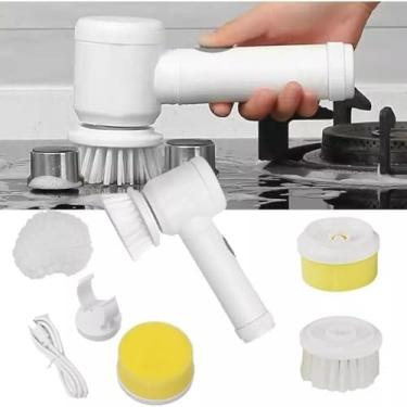 Imagem de Escova Mágica Elétrica Giratória Recarregável 5 em 1 Sem Fio Recarregável USB : A Solução Inovadora para Limpeza Perfeita - Multifuncional Para Cozinha, Banheiro, Casa, Vidros - Esfregão Giratório