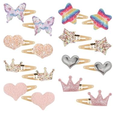 Imagem de TEBIEKOY 8 pares de grampos de cabelo para meninas - estrela, coroa, coração, presilhas e alfinetes em forma de borboleta - Acessórios de encaixe de metal para pentear o cabelo infantil
