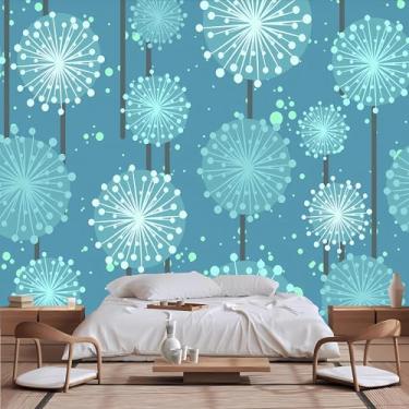 Imagem de Lcythiazole Papel de parede de dente-de-leão de tamanho personalizável mural mural fundo azul pintado à mão branco adesivo de parede arte para quarto de meninas sala de estar quarto