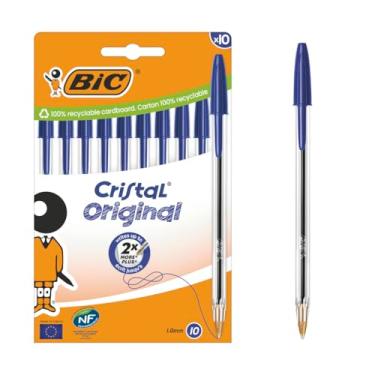 Imagem de Bic Canetas esferográficas originais Cristal ponta média (1 mm) – azul, caixa com 10