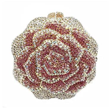 Imagem de DJBM Bolsa feminina vintage floral de cristal de strass rosa bolsa clutch diamante noite bolsas para festa casamento coquetel formatura, Rosa - Prata, 5.1 x 5.1 x 2.6 inches