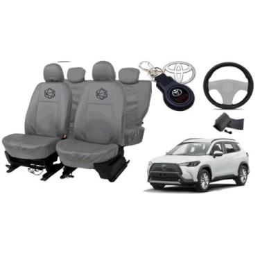 Imagem de Kit capa couro cinza Corolla Cross + volante couro - ferro tech br
