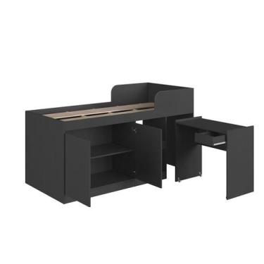 Imagem de Cama Alta Solteiro Multifuncional Com Escrivaninha Grafite - Art in Mó