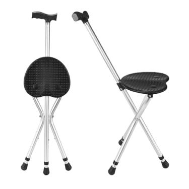 Imagem de PANZHENG Bengala Dobrável Ajustável Com Assento Permite Durabilidade Ao Caminhar E Conveniência Para Sentar, Cadeira De Muleta De Liga, Bengala Leve Antiderrapante Para Idosos