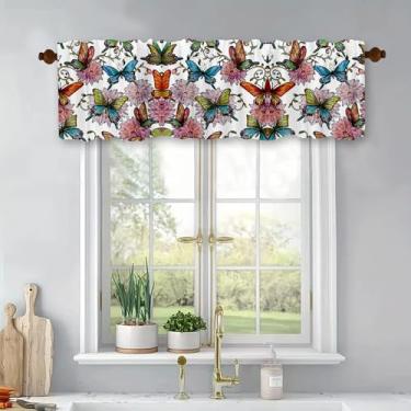 Imagem de Cortinas coloridas e fofas de tratamento de janelas, flores, cortinas de cozinha, cortinas blackout com bolso para varão para banheiro, quarto, sala de estar, 137 x 45 cm